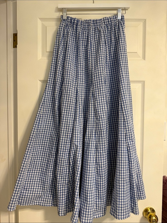 Vintage Dresses & Skirts - Vintage Blue and White Gingham A-Line Maxi Skirt